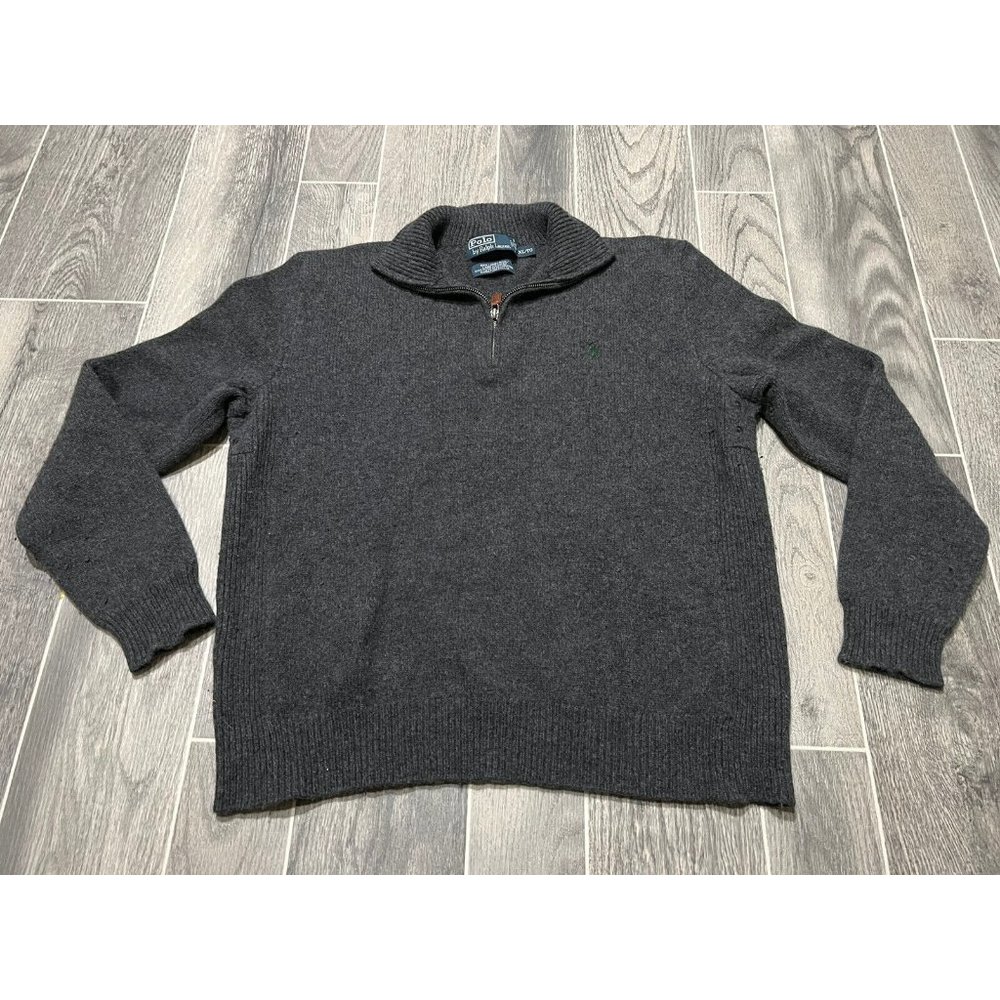 Polo Ralph Lauren Sweater Adult L Grey Lambs Wool 1/4 Zip Pullover Mens